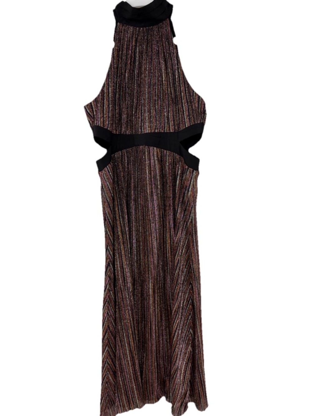 BCBGeneration Black Metallic Stripe Backless Maxi Dress